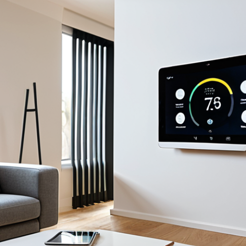 Home 15 **
"A modern living room featuring a Nest thermostat on the wall. The room is stylishly decorated with contemporary furniture and warm lighting. A person is interacting with a smart home device, adjusting settings on a tablet. Focus on the clean lines and user-friendly design of the smart home technology. fully clothed, safe for work, appropriate content, perfect anatomy, correct proportions, professional photography, high quality, well-formed hands, proper finger count, natural body proportions, professional, modest"
**