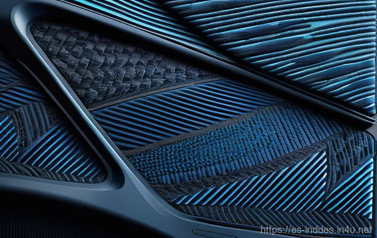 공업디자인과 3D 텍스타일 - **Futuristic Automotive Interior Panel with Integrated 3D Textiles**
    A close-up, high-definition...