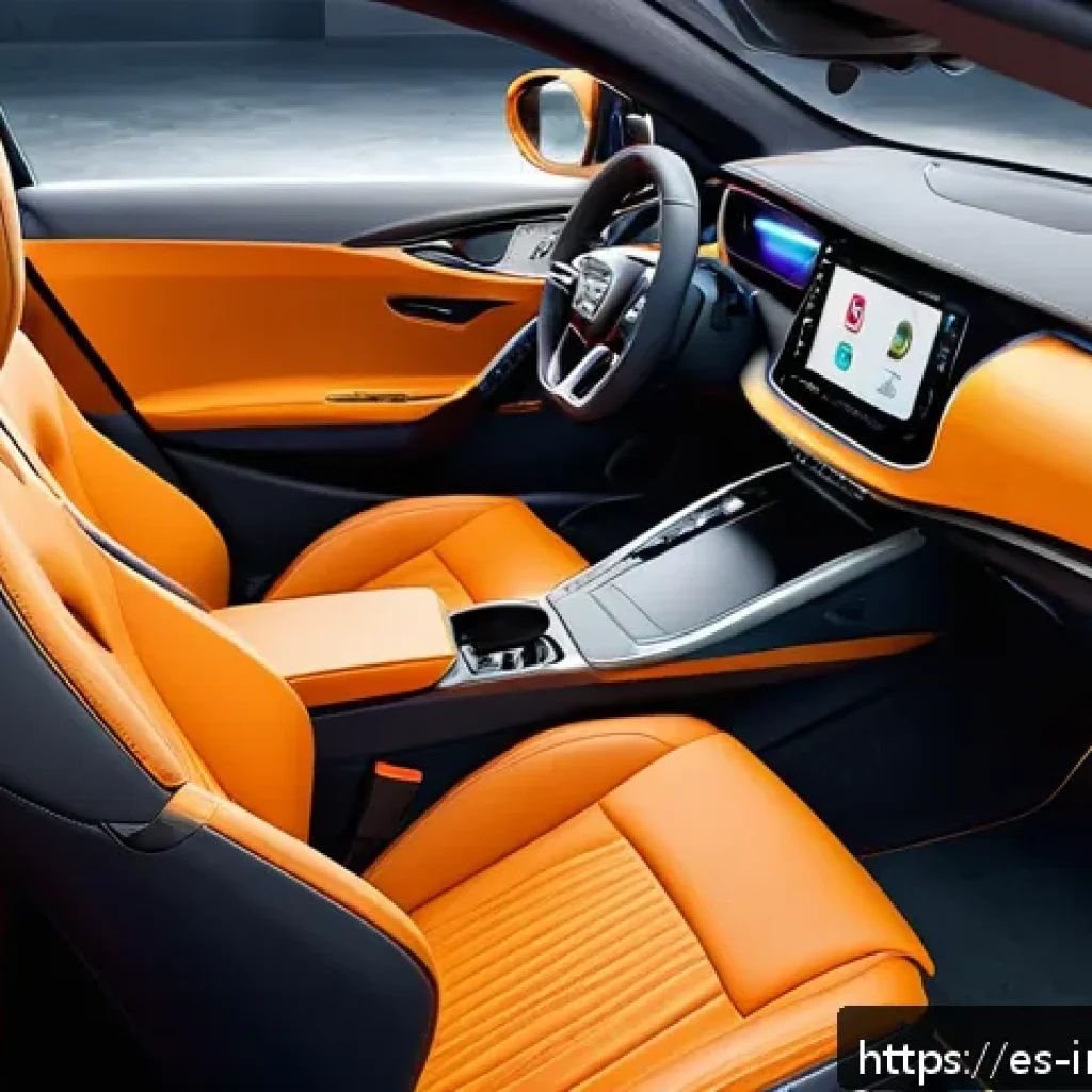 공업디자인과 자동차 내장 디자인 - Ultra-modern car interior focused on user-centered design, featuring adjustable ergonomic seats with...